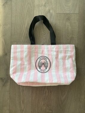 Large Victoria Secret pink stripe tote bag